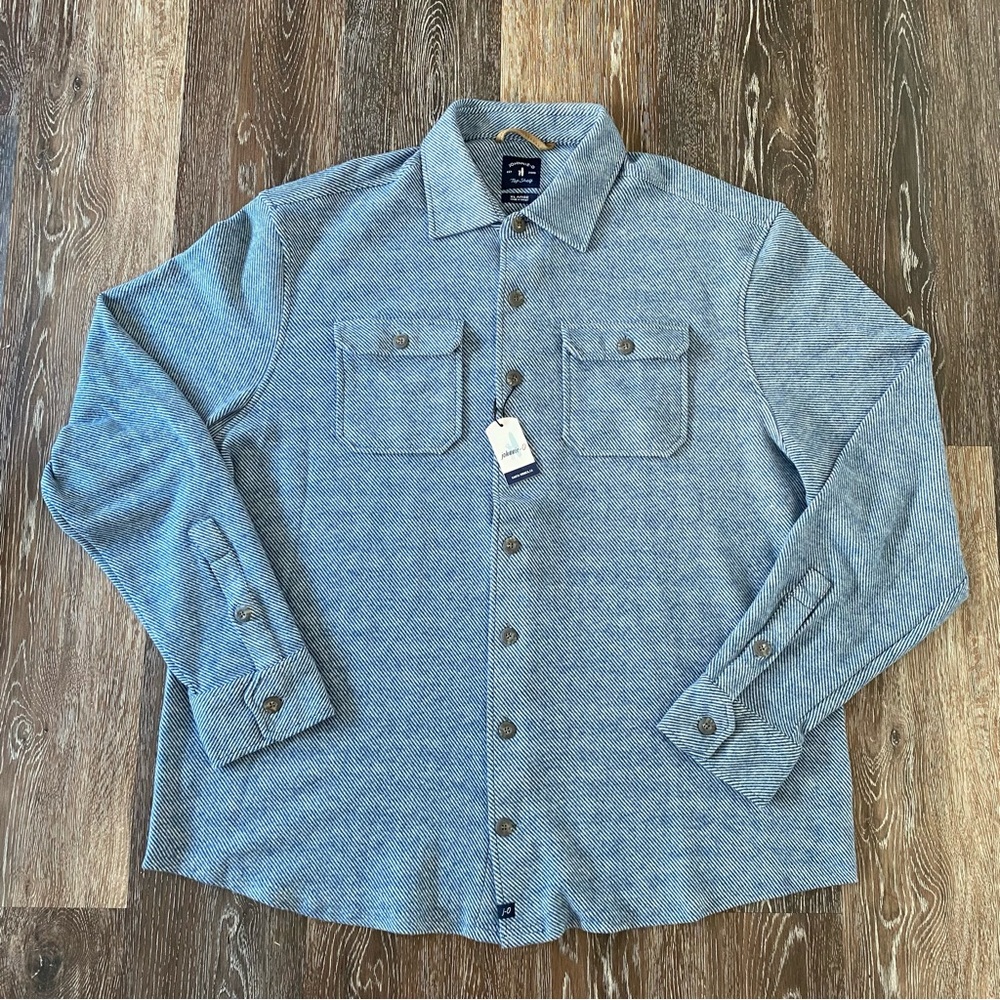Johnnie-O Top Shelf Carl Knit Flannel Shirt Jacket Blue XL. NWT MSRP $198.